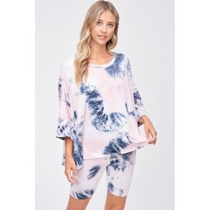 Phil Love Tie Dye Shorts Loungewear Set, Blush and Navy